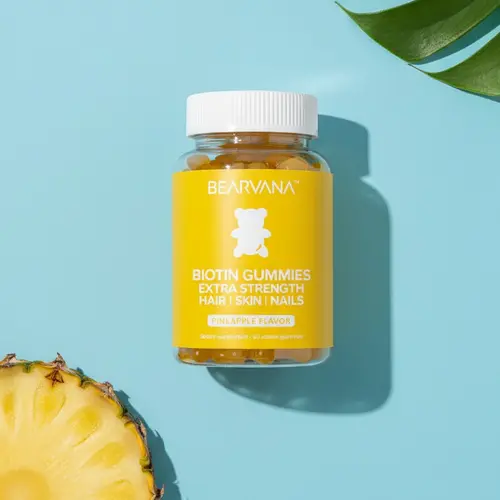 BEARVANA Biotin Gummies | Hair, Skin & Nails | Vitamins C, E, B6 & B12 | Pineapple Flavor | One Month Supply | 60 Gummies