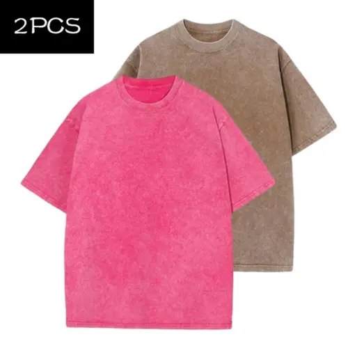 Womens 2PCS Vintage T Shirts for Unisex Acid Washed Baggy 100% Cotton Tee Workout Gym Retro Short Sleeve   Shirts   Tops Casual Style Streetwear Fit Soft Womenswear Day
