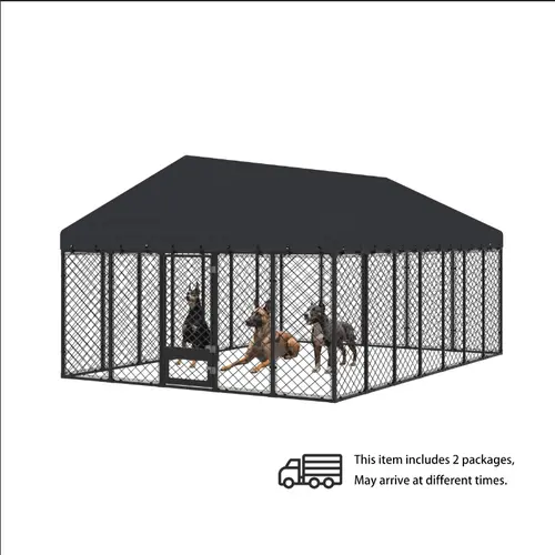 [Deals For You Days] Large Size Walk-In Wire Mesh Outdoor Dog Kennel, Anti-Rust Steel Enclosure with Secure Double Locks, UV-Resistant Waterproof Roof Cover, Weatherproofing for Large Dogs (2-3 Packages Delivery) tiktokshopspringglowup,summervibe