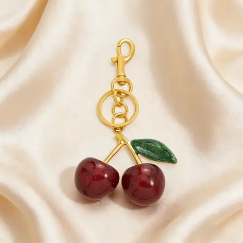 KALIDI Adorable Cherry Fruit Acrylic Cute Bag Charm Keychain for Women's Handbags, Car Keys - Gold Hook, Green Leaf Luggage & Bag Accessory Pendant
