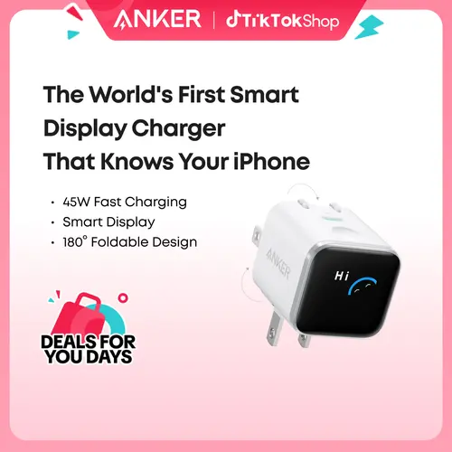 [limited offer]Anker Smart Display Charger, Anker Nano 45W Fast Charging USBC Charger with Smart Recognition,#DealsForYouDays Built-In Care Mode, Compact with 180° Foldable Plug, for iPhone 17/16/15 Series, MacBook, Apple Watch summervibes,, Smartphone, C