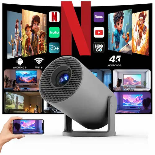 290ANSI HY300Pro+ Projector with 4K Decode Auto Keystone Correction Dual-Band WiFi6 & Bluetooth5.4 Android 11 1280x720P for Home Cinema Portable Movie Theater Gift - Audio 4K/1080P Support #TikTokShopBackToSchool,back to school,back to school haul
