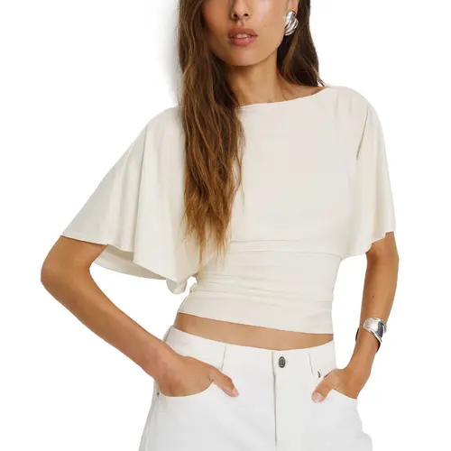 Hixiaohe Women's Fitted Shirt Short-Sleeve Boat Neck Knit Top Urban Fashion Wear Basic Training Shirt Minimalist,back to school,back to school shopping