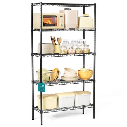 Sweetcrispy Heavy-Duty Steel Storage Organizer, 3/4/5-Tier Metal Wire Assembly Kit Standing Shelf Units, Adjustable for Kitchen, Bath Storage Solutions & Automotive Garage Shelves