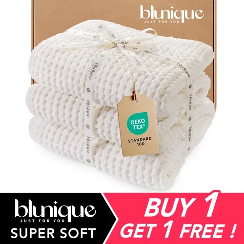 BLUNIQUE Waffle Knit Twin Size Blanket, Thick Ultra Soft Feather Yarn Chunky Knitted Bed Blanket for Couch, Sofa and Bed, Luxury Cozy Bedroom and Living Room Decor