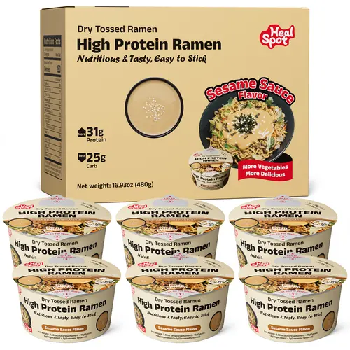 HealSpot High Protein Instant Noodles, 6-Pack Sesame Sauce Flavor, 31g Plant-Based Protein, Non-Fried, Low Carb