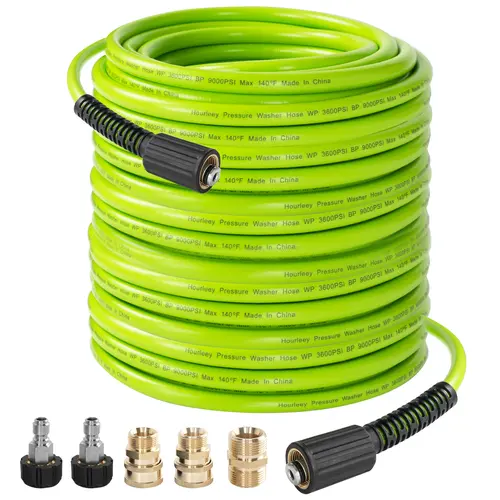 Hourleey 3600 PSI Pressure Washer Hose, 30/50/100 FT 1/4" Quick Connect Extension with Easy Attachment & Detachment, Flexible Kink Resistant Power Washing Replacement Hose (Green)