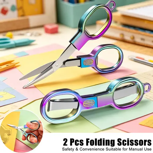 2PCS Blunt Tip Stainless Steel Folding Scissors, Portable Mini Handmade Pocket Badge Scissors, Office Cutting Supplies for Travel, Home, Nurse Accessories