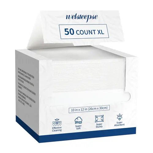 WELSTEEPSE XL Disposable Face Wipes - 50-Piece Pack, Eco-Friendly Biodegradable Hypoallergenic Soft Foldable Plant-Based Tissue, 10x12 in Bathing Accessory for Sensitive Skin, Travel & Home Use