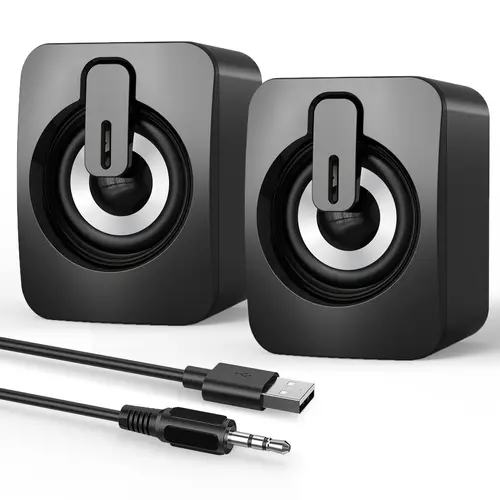 Heetipuk B-A2USB USB Computer/Laptop Speakers,Portable Mini Soundbar for Windows PCs, Desktop Computer with Stereo Sound & Enhanced Bass,7 Lighting Modes, 2 Bass-Boost Ports, 2 Speaker Units,Easy Volume Control, Audio, Devices, Bass Boosted Speaker, Loud