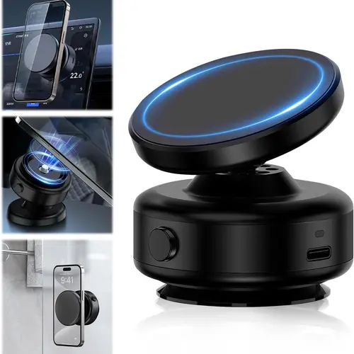 Black Magnetic Phone Holder with Suction Cup, 360° Rotatable Design, Stable & Strong Adsorption, Compatible with 4-7 Inch Smartphones, Ideal for Car & Home Use
