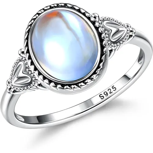 Women's YADOCA Sterling Silver Moonstone Mood Ring - Vintage Handmade Victorian Oval Solitaire Rings Jewelry, 18K White Gold Plated Color Change Costume Accessory, Vintage Rings Jewelry
