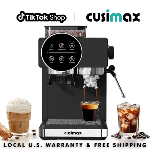 CUSIMAX 20-Bar Compact Semi-Automatic Espresso Machine for Kitchen, At Home Espresso with Built-in Grinder, Milk Frother Steam Wand, 60oz Removable Water Tank, Removable Parts, 1350W Fast Heat, US Plug, Ground Coffee Compatibility, Timer, SummerFinds