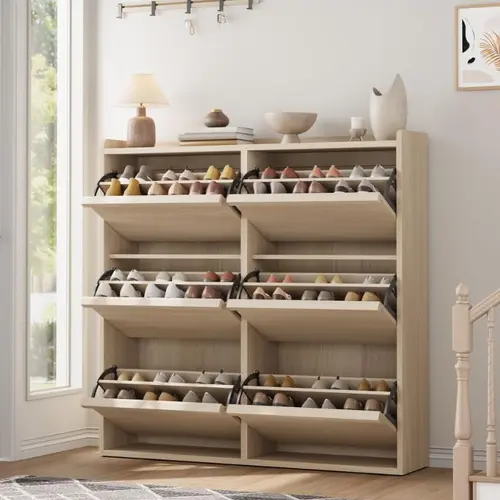 Shoe Cabinet with 6 Flip Drawers, Wooden Shoe Organizer Cabinet with Adjustable Shelf, Shoe Storage for Entryway, Hidden Shoe Cabinet for Hallway, Living Room, White,dorm essentials,home decor