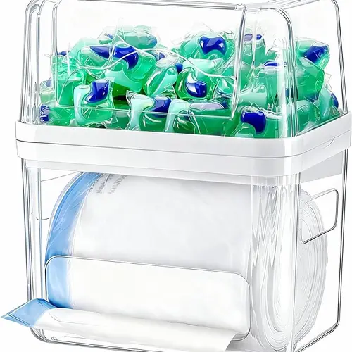 Trash Bag Dispenser Laundry Pods Container 3 in 1 Garbage Bag Organizer & Dishwasher Pod Cleaner Tablets Holder Clear Acrylic Pantry Organizers Storage Box Kitchen Under Sink Organizer,Valentine's Day gift