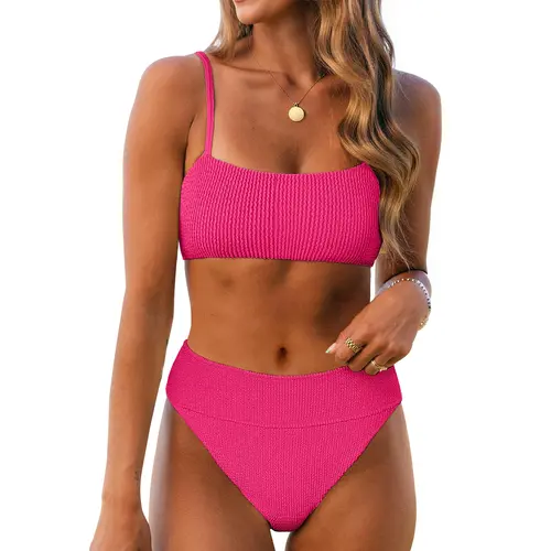 ANRABESS High Waisted Bikini Sets for Women Tummy Control 2 Piece Swimsuits Ribbed Textured Bathing Suits Beach Swimwear