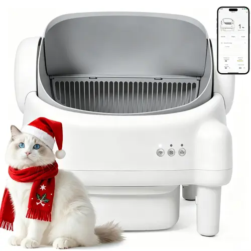 Best Seller | ECORUI Self - Cleaning - Litter Box Open Top Automatic with App Control for Multiple Cats Safety Sensors Protection Cream White 16.5"x16.5" Entrance 10.5L Compartment