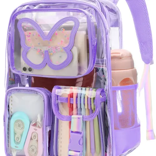 Clear Backpack Heavy Duty Transparent Bookbag Teen Girlish Cute Bag Large Capacity See Through Backpacks Stadium Approved Daypack for Middle School College Sport/Travel