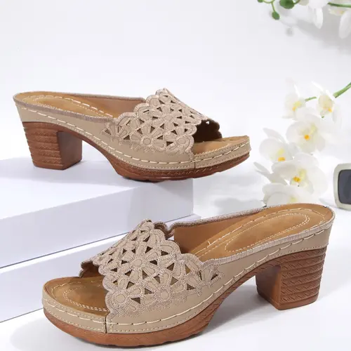 Trendy Design Hollow-Out Sandals, Casual Fashion Sandals, Fashionable Sandals, Daily Commute Chunky Block Heel Mules for Women, Stylish Comfortable Footwear, Fashionable Comfy Sandals, Perfect for Casual
