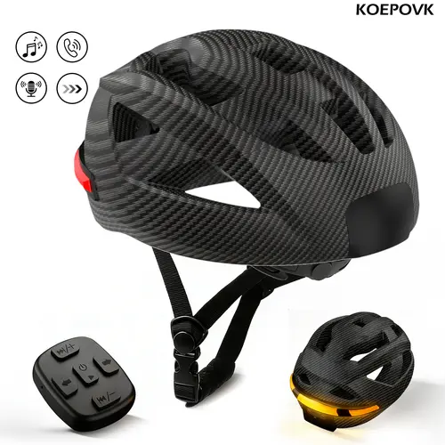 KOEPOVK Smart Cycling Helmet IP64 Waterproof with Bluetooth Music Hands-Free Calls Built-in FM Radio Remote-Control Turn Signals Emergency Flashing Rear Safety Light for Day Night Riding,back to school,back to school haul
