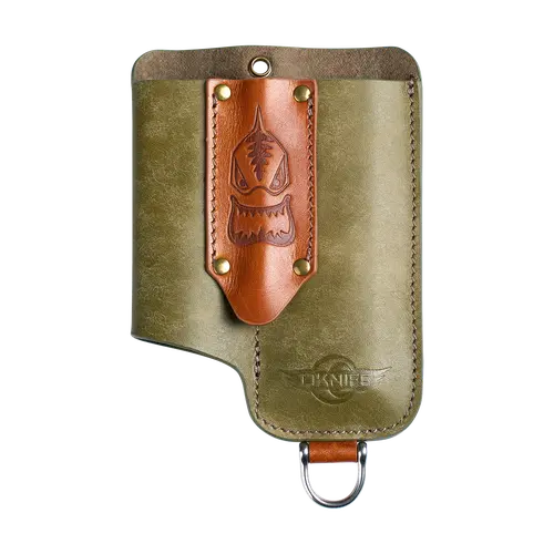 OKNIFE Osheath S1 3-in-1 Brass Italian Top-Grain Leather Tactical Tool Sheath - Durable Stitching, Oil-Tanned Processing, Men's EDC Accessory, Belt Organizer with Horseshoe Buckle Keychain (70.8g), Fits Flat Flashlight, Pocket Knife, Mini Pen, Camping