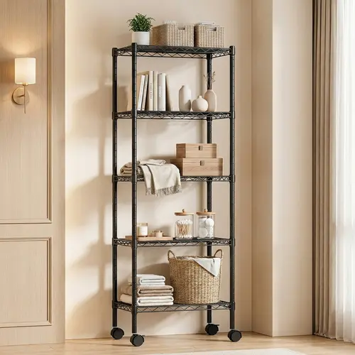 Sweetcrispy 4-Layer Heavy-Duty Adjustable Wire Shelving Unit with Casters - 24"l x14"w Modern Multifunctional Office Organiser, 600-1000 lbs Capacity, Easy-Assembly Adjustable Standing Shelf for Storage, Garage Closets, Shelves