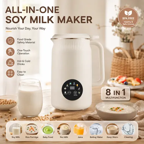 Boyuevi 8-in-1 Nut Milk Maker & Soy Milk Machine, 32oz Automatic Almond & Oat Milk Maker, Self-Cleaning Blender for Hot & Cold Drinks, Delay Start & Keep Warm, Stainless Steel, SummerVibes
