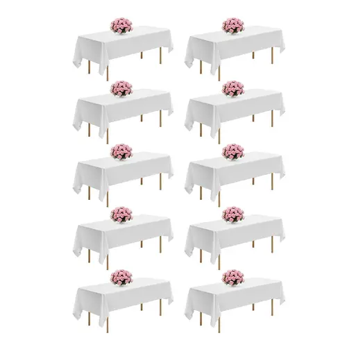 【Summerfinds】VEVOR White Tablecloths for Rectangle Tables, 10 Pack, 60 x 102 Inches, Reusable and Machine Washable Table Clothes, Wrinkle-Resistant Polyester Fabric Table Covers for Wedding, Party, Banquet