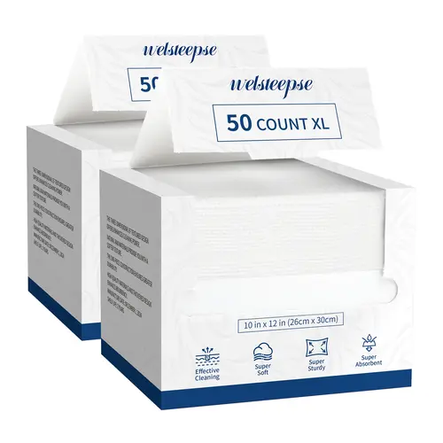 WELSTEEPSE 50-Count Unscented Adult Biobased Cleaning Wipes - Alcohol-Free, Hypoallergenic, Ultra Soft, XL (10x12in) Paper Towel for Home Bathroom Use, Sensitive Skin-Safe Disposable Skincare Tool