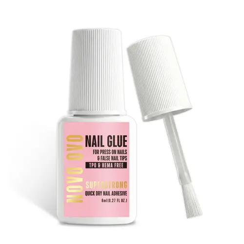 NOVO OVO Super Strong Nail Glue - 8ml (0.27 fl oz) TPO & HEMA-Free Brush-On Adhesive, Quick-Dry Long-Lasting Bond for Press-Ons, Acrylics & Broken Nails (Salon-Effect)