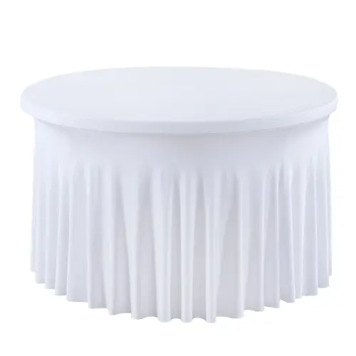 Stretch Fitted Polyester Round Tablecloth - 4/5/6FT Flexible Table Covers, Wrinkle-Free, Machine-Washable, Reusable, Slip-On Secure, for Holiday Brunches, Dining Rooms, Party Supplies, Home Decor