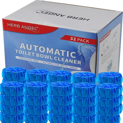 HERB ANGEL 32-Count Solid Automatic Toilet Bowl Cleaners, Household Powerful Cleaning Tablets, Anti-Odour Toilet Cleaners for RV & Home Hygiene, Automated Stain Removal Long-Lasting Deodorant Essentials, Plastic‑Safe Tabs Odor Removing Wipes Nature