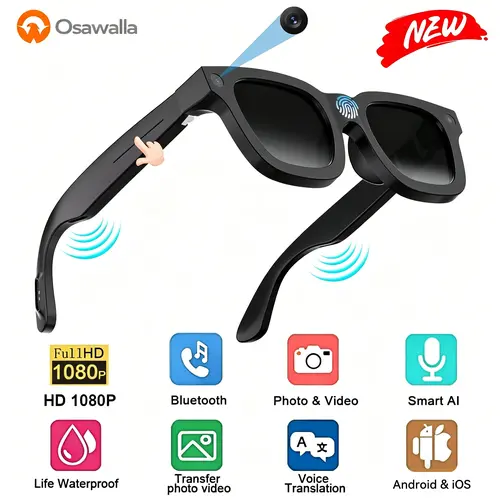2026 New Electrochromic AI Smart Camera Glasses (8MP) ,1080P Video Recording Glasses,Real Time Translation, ChatGPT AI Voice Assistant, Open-Ear Audio,4-level electrochromic sunglasses for Men Women
