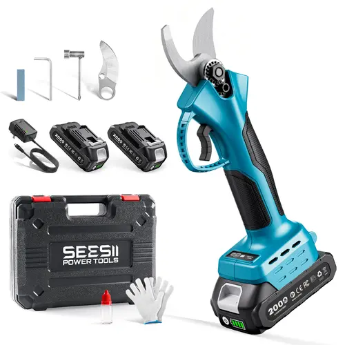 SEESII Electric Pruning Shears for Gardening: 1.2” Cutting Cordless Power Pruner - 2 Lbs Lightweight &  Portable, Brushless Motor, Dual 2.0Ah Battery, 2 Levels Adjustable Models,  Extra SK5 Blade Branches Cutter For Tree & Flower Trimming  CS300 SP100
