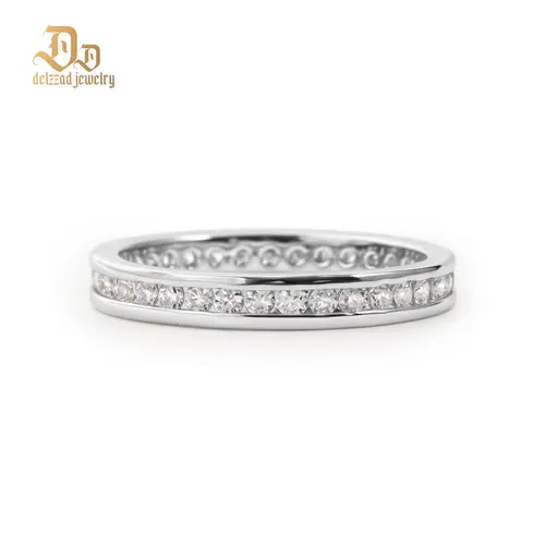 Delzzad 14K Gold-Plated Eternal Path Ring Channel Set Eternity Wedding Band Ring VVS Synthetic Moissanite Ring Jewelry Perfect Birthday Engagement Wedding Anniversary Christmas Valentine's Day Gift