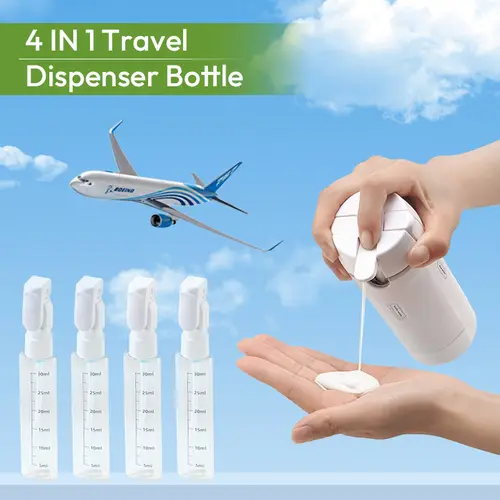 Summerwins 4-in-1 Plastic Rectangle Mini Cosmetic Storage Dispenser Bottle - Leak-Proof Refillable Silicone Squeeze Container with Lock, Compact Lightweight Toiletry Organizer for Travel Stuff, Mini Travel Products
