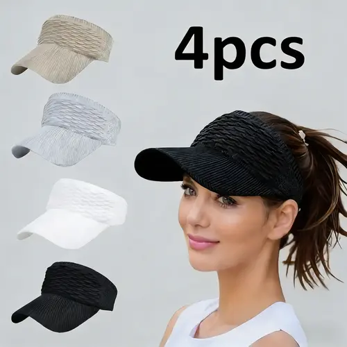 4-Piece Set - Women's Outdoor Sports Baseball Cap, Open-Top Sun Hat, Sun Protection Hat