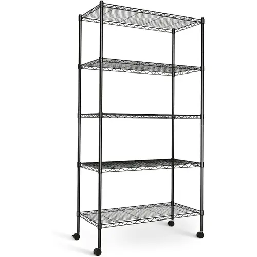 Heavy-Duty Adjustable Wire Shelving Unit with Casters Ideal for garages, kitchens, pantries, laundry rooms, and office storage Easy assembly Dimensions