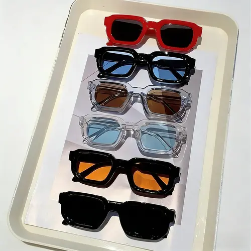 Unisex High Quality Full Rim Nylon TR90 Rectangular Shades - 6-Piece Set, Vintage Anti-Ultraviolet Lens, Aesthetic Retro Design, Various Colors, Sports Outdoor Accessories,summerwins,father'sdaygifts,campingessentials,campinggear