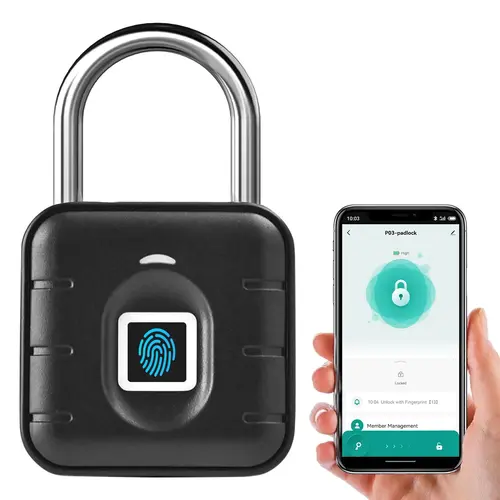 [Deals for You Days]Fingerprint Padlock - Fingerprint Lock with App, Combination Locks Gym Locker Lock with Keyless Biometric, Outdoor Smart Padlock Suitable for Locker Gates Fence Storage Pool Shed (Black) FathersDayGift