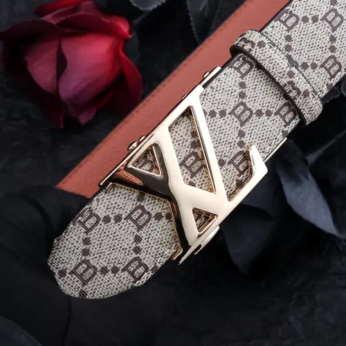 Men's Luxury Alloy Letter Buckle Belt, Classic Monogram Print, Casual Fashionable All-Season Belt