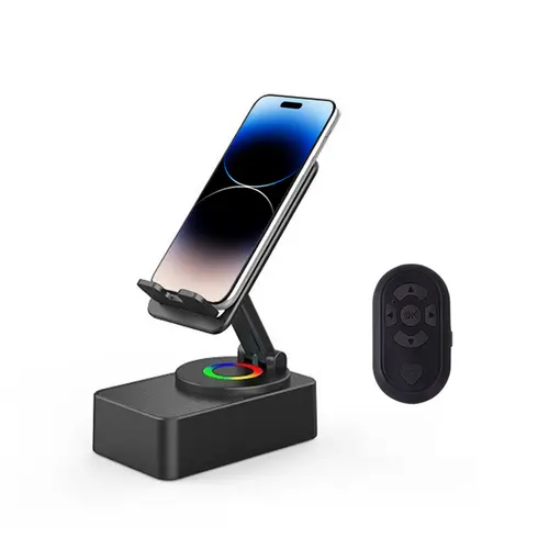 [SUNPIN]Speaker Stand& Scrolling Remote Combo, 5-in-1 Audio Speaker Stand, 3500mAh Rechargeable Emergency Power Bank, Wide Compatibility for iPhone, Android and Tablet, Smartphone