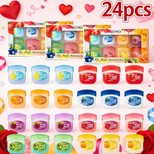 24pcs or 48pcs Lip Balm Lip Moisturizing Set 8 kinds of fruit flavor lip mask,4-in-1 lip care is suitable for dry peeling, dark sunken, reducing lip lines, moisturizing lipstick, and repairing lipstick Hydrating Lip Mask, Moisturizer, Smooth, Adults