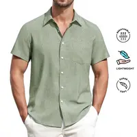 Alimen Men's Linen Shirts Short Sleeve Dress Shirts for Men with Pocket Vacation Beach Summer Party Wedding Casual Button Down Shirts, Lightweight Breathable Comfort Soft Fabric Spread Collar Linen Shirts for Men #FathersDayGift #DealsForYouDays Beige Aes