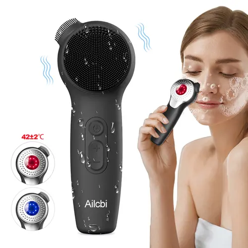 Electric Silicone Facial Cleansing Brush with Sonic Vibration, LED Lighting & Skin Massager Function, IPX7 Waterproof Beauty Products
