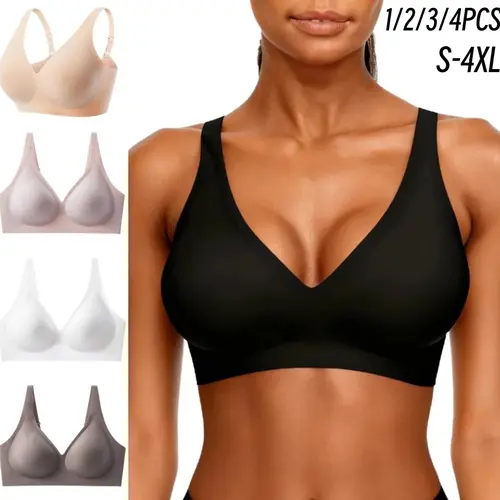 1/2/3/4PCS Jelly Wireless Bras Womens Comfortable Wireless Bras Push Up Bralettes Seamless Tshirts Bras Deep V Everyday Bras S-4XL