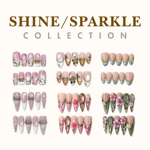 NailPhoria SHINE/SPARKLE Collection - Handmade Press-On Nails | Reusable, Salon-Quality, Long-Lasting, Glossy Design