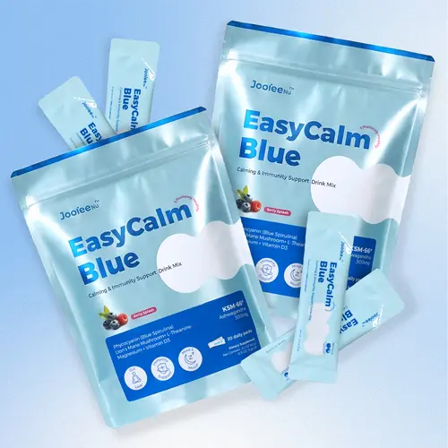 JooieeNu EasyCalm Blue Sugar-Free Travel-Ready Mix (2-Pack) - Magnesium Unwind, Ashwagandha KSM-66, Blue Spirulina, L-theanine, Lion's Mane, GABA, Vitamin D3 - 40-Servings Anxiety Support Blended Vitamins & Minerals Supplements, Natural Ingredients