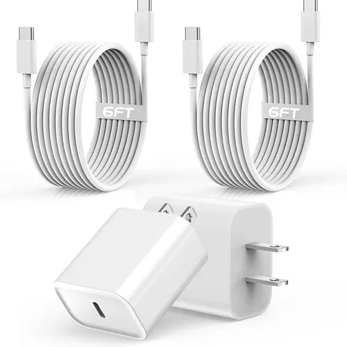 RXVNPXI 6Ft Type C Block Chargers with 4-Pack 6FT USB-C Charging Cables, Fast Charging Compatible Chargers for iPhone 17/16/16 Plus/16 Pro/16 Pro Max/15/15 Pro Max & Samsung (White)