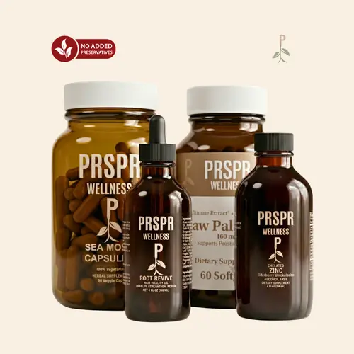 PRSPR Wellness Unisex Hair Growth Essentials Complete Bundle - Root Revive Scalp Growth Oil, Saw Palmetto, Seamos Capsules, Zinc Elderberry, Botanical Oils, Keratin for Strong, Denser Hair
